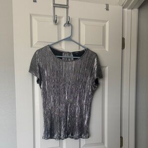 Elementz Metallic Silver Short Sleeve Ribbed Shine Top
